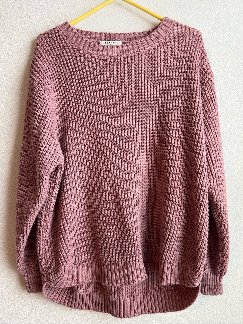Zenana Mauve Waffle Knit Oversized Crewneck Sweater XL
